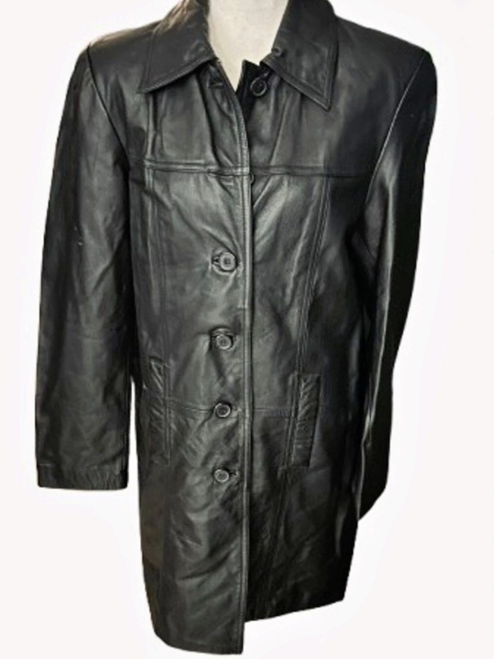 Vintage Leather Coat Jacket MIDDLEBROOK PARK 90s Y2K Button-Front Designer SMALL